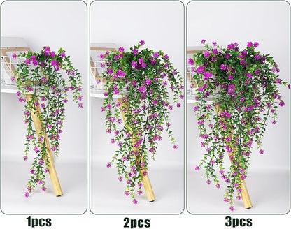 RECUTMS Artificial Fake Hanging Eucalyptus Plants Vine Hanging Plant Outdoor UV Resistant Plastic Plants Artificial Greenery for Bedroom Wall Decor Wedding Party Room Aesthetic Stuff(Fuchsia)