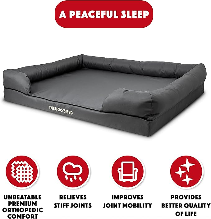 The Dog’s Bed, Dog Bed XXL Grey 51.5x39, Memory Foam, Pain Relief: Arthritis, Hip & Elbow Dysplasia, Post Surgery, Lameness, Supportive, Calming, Waterproof Washable Cover, Veterinary Approved-Mewly Pet