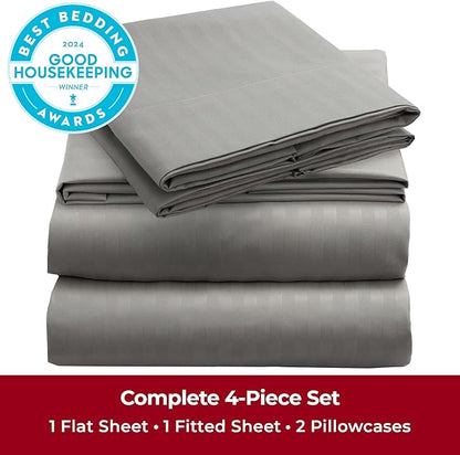Mellanni King Sheets Set - 4 PC Iconic Collection Bedding - Hotel Luxury, Extra Soft, Cooling Bed Sheets - Wrinkle, Fade, Stain Resistant (King, Striped Gray/Silver)