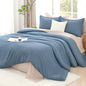 Litanika Oversized King Comforter Set Grayish Blue Super King Size, 3 Pieces Lightweight Solid Bedding Comforter Set, All Season Fluffy Bed Set (120x120In Comforter & 2 Pillowcases)