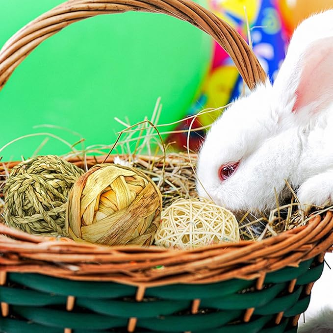 9 Pcs Small Animals Play Balls Rolling Activity Chew Toys Gnawing Treats for Rabbits Guinea Pigs Chinchilla Bunny Natural Balls, Pet Cage Entertainment Accessories (9 Pcs)-Mewly Pet