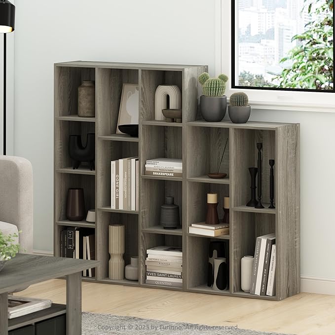 Furinno LUDER Book Shelf, 5-Cube Bookshelf, Reversible Bookcase, 9.4" x 19.5" x 31.5", for Living Room, Bedroom, Home Office, French Oak