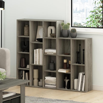 Furinno LUDER Book Shelf, 5-Cube Bookshelf, Reversible Bookcase, 9.4" x 19.5" x 31.5", for Living Room, Bedroom, Home Office, French Oak
