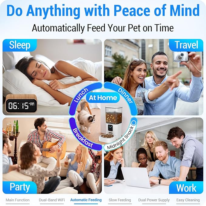 Automatic Cat Feeder with Slow Feed: 5G WiFi Automatic Dog Feeder with Smart APP Control, Auto Cat Food Dispenser with Alexa for Multiple Pets, Detachable for Easy Cleaning - 29 Cup（7L）-Mewly Pet