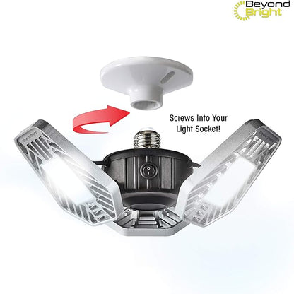 Ontel Beyond Bright LED Ultra-Bright Garage Light - 3 Adjustable Panels, Energy Efficient, Easy to Install, Durable and Long-Lasting Light for Garages, Warehouses and More