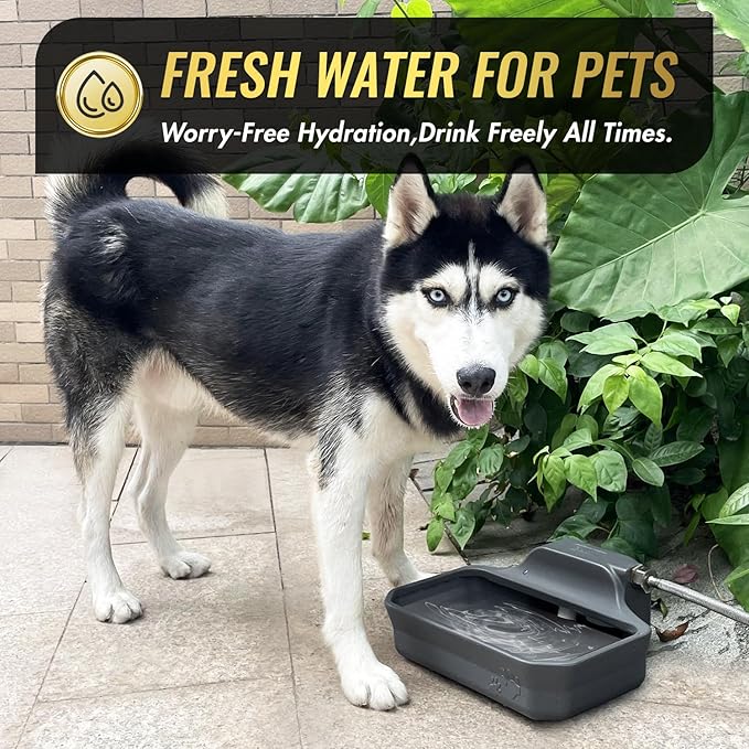 135OZ Automatic Water Dispenser for Large Dogs Patented Outdoor Dog Water Bowl Dispenser Automatic Dog Feeder Fit 3/4'' GHT Faucet Dog Waterer Include Water Hose Extra-Large Drinking Area-Mewly Pet