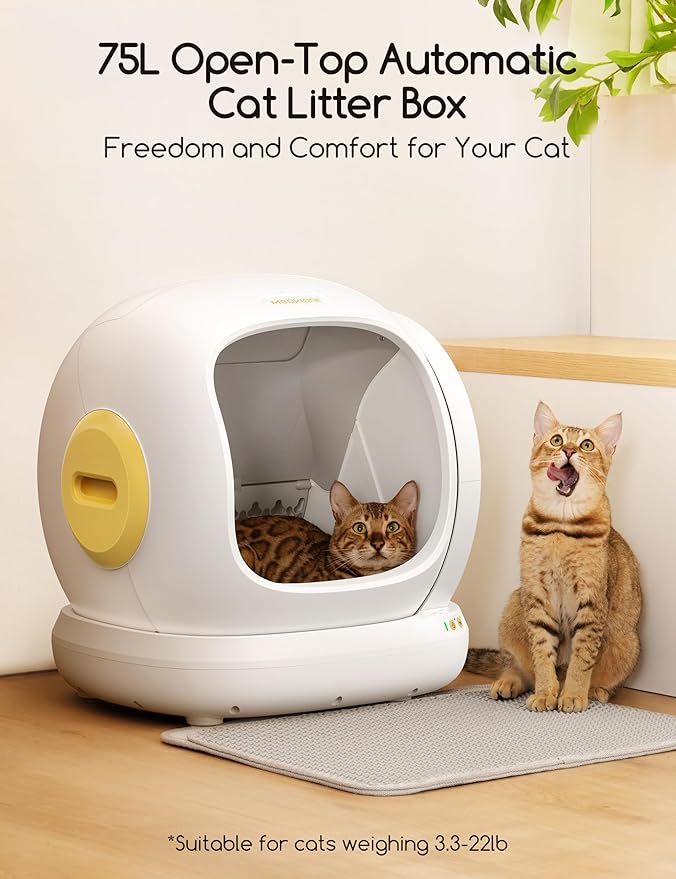 MeoWant Self Cleaning Cat Litter Box, Open-Top Automatic Cat Litter Box with Safety Protection, App Control, Odor-Free, 75L Large Space for Multiple Cats-Mewly Pet
