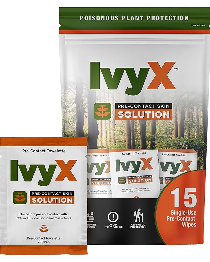 CoreTex Ivy X Pre-Contact Poison Ivy Wipes with Resealable Travel Bag - Pack of 15 Single-Use Barrier Wipes - Also Works on Poison Oak & Sumac Oils - Quick Dry & Chalk-Free Formula-Mewly Pet