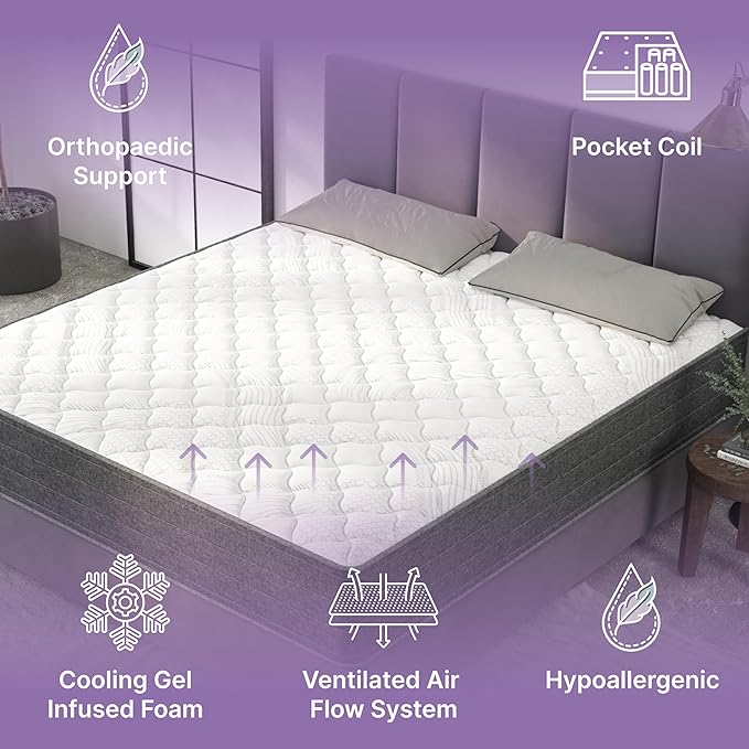 NapQueen Queen Mattress, 8 Inch Victoria Hybrid Cooling Gel Infused Pocket Spring and Memory Foam Mattress, Queen Size Mattress Bed in a Box, CertiPUR-US Certified, Fiberglass-Free Mattress