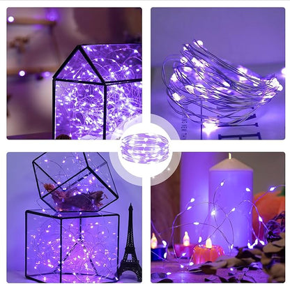 6PCS Purple Fairy Lights Battery Powered with Timer, 7ft 20LEDs Twinkle Mini Lights with Remote,Waterproof Small Silver Wire Firefly Starry for DIY Wedding Party Christmas