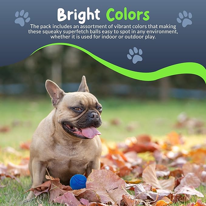 SuperFetch Dog Balls 1.5 Inch - Squeaky Dog Toys for Small Dogs and Puppies - Rubber Balls for Fetch, Training, Teething, Boredom and Solo Play - 6 Pack-Mewly Pet