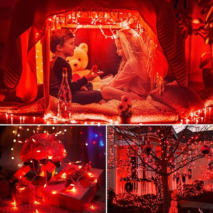 Red String Lights Battery Operated, 4 Pack 8 Feet 20 LED String Lights with 8 Modes Waterproof Tree Lights for Outdoor Indoor Holiday Party Garden Tree Decorations