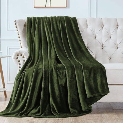 Walensee Fleece Blanket Plush Throw Fuzzy Lightweight (Queen Size 90x90 Olive Green) Super Soft Microfiber Flannel Blankets for Couch, Bed, Sofa Ultra Luxurious Warm and Cozy for All Seasons