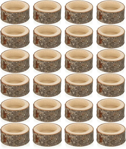 OwnMy Set of 24 Wooden Tea Light Candle Holders Votive Candle Holders, Rustic Wooden Pillar Candle Stands Vintage Wooden Tealight Holders Set Candle Centerpieces for Dining Table Wedding Party, 1" H