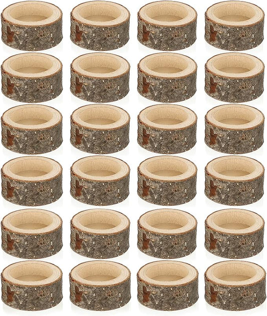 OwnMy Set of 24 Wooden Tea Light Candle Holders Votive Candle Holders, Rustic Wooden Pillar Candle Stands Vintage Wooden Tealight Holders Set Candle Centerpieces for Dining Table Wedding Party, 1" H