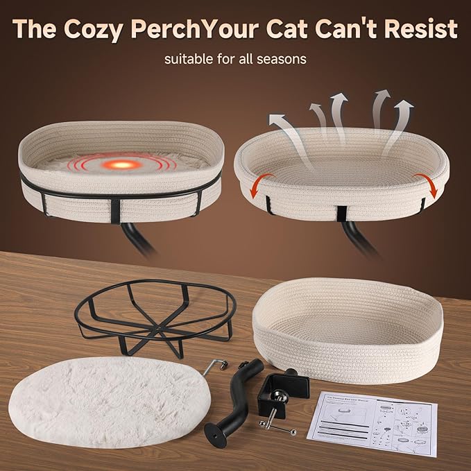 Cat Desk Bed - 360° Rotating Mount Attachment - Space-Saving Cats Hammock for Home Office/Computer Desks, Washable All-Season Indoor Pet Nest - Comfortable Perch-Mewly Pet