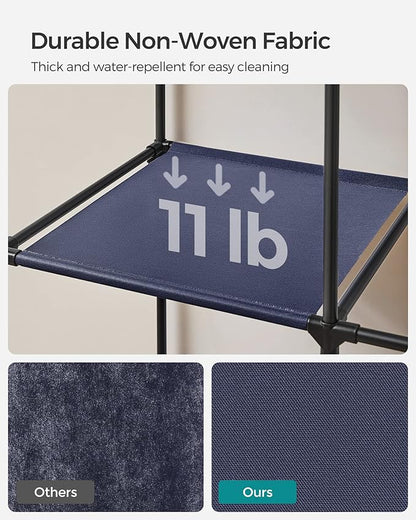SONGMICS Portable Closet, 34.6 Inch Large Capacity Wardrobe Closet Organizer with Fabric Cover, Hanging Rods and Shelves, 34.6 x 17.7 x 66.1 Inches, for Bedroom, Living Room, Dark Blue URYG084I02