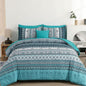 Cottolester Boho Queen Comforter Set 8 Pieces, Teal Comforter Bohemian Striped Bed in A Bag,Soft Microfiber Bedding Set for All Seasons