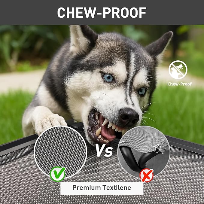 Sytopia 42'' Outdoor Elevated Dog Bed for Large Dogs, Chew-Proof Pet Camping Raised Cot with Breathable Mesh - Durable Frame, Cooling Hammock Bed, Non-Slip Feet, Waterproof, Easy Clean-Mewly Pet