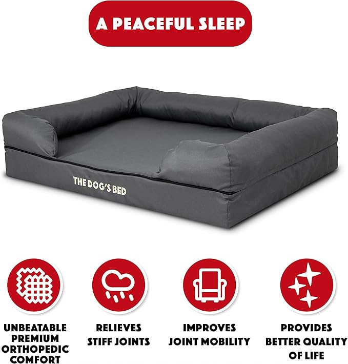 The Dog’s Bed Large Grey with Black Trim 36x27, Waterproof, Veterinary Grade Memory Foam, Pain Relief: Arthritis, Hip & Elbow Dysplasia, Post Surgery, Supportive, Washable Cover, Veterinary-Approved-Mewly Pet