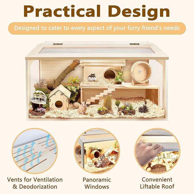 Prolee Hamster Cage Chew Proof, Mice and Rat Habitat Openable Top with Acrylic Sheets, Hamster Habitat Solid Built (32”L x 16" W x 16" H)-Mewly Pet