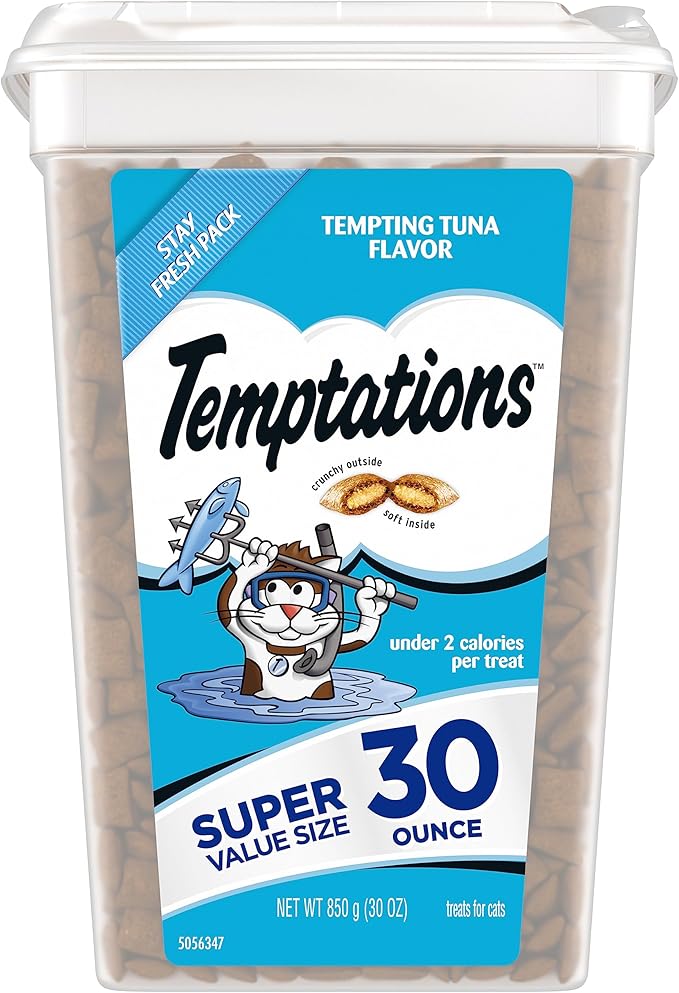 Temptations Classic Crunchy and Soft Cat Treats Tempting Tuna Flavor, 30 oz. Tub-Mewly Pet