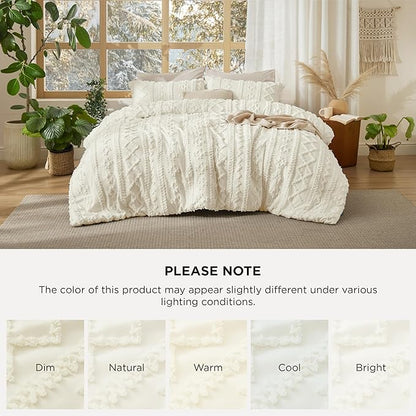 Bedsure Tufted Boho Comforter Set Oversized King - Ivory Boho Bed Set, GentleSoft™ 3 Pieces Farmhouse Shabby Chic Embroidery Bedding, Gifts for Woman, Soft Jacquard Comforter for All Seasons