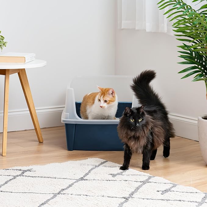 IRIS USA XX-Large Cat Litter Box, Open Top Extra Large Litter Box for Big Cats and Multi-Cat Households, High Sided Scatter Shield, Easy to Clean, 30" L x 20" W x 14" H, Navy-Mewly Pet