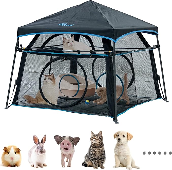 Cat Enclosure and Cat Tower Tent with Two Styles of canopiesfor Indoor and Outdoor,X-Large Outdoor Catio, Cat Tent,Portable and Foldable,Two Doors Design can Assemble More Shapes (Patented)-Mewly Pet