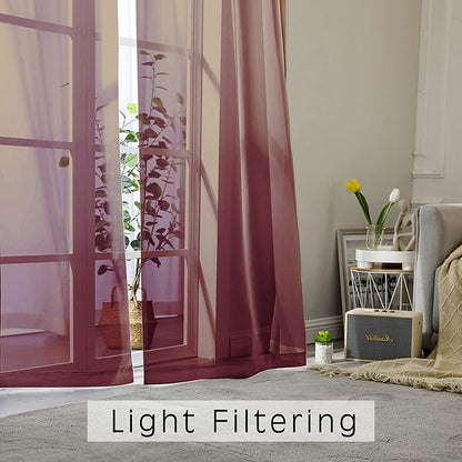 OWENIE Sheer Curtains 54 inches Long 2 Panels Set, Rod Pocket Curtain Sheers for Living Room/Bedroom, Light Filtering Voile Panels Drapes Small Window Treatments, 42" W x 54" L, Burgundy Red