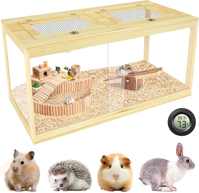 Large Hamster Cage 40", Lockable Sliding Door Gerbil Cage, Dwarf Hamster Cage with Metal Mesh Roof, Mice and Rat Habitat, Chewproof Syrian Hamster Enclosure, (Wooden, 40" L x 20" W x 20" H)-Mewly Pet