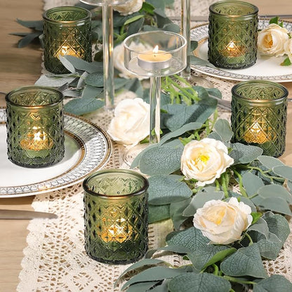 36 Pcs Green Votive Candle Holders, Green Tea Light Holders for Wedding and Dining Holiday Table Decor, Glass Candle Holders for Christmas Home Decoration, Vintage Parties and Gifts