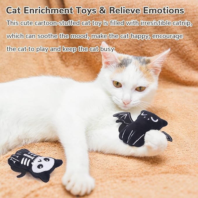Retro Shaw 4Pcs Cat Toys, Horror Catnip Crinkly Sound Kitten Toys, Interactive Indoor Cat Chew Kitty Kicker Toy for All Breeds 3.7 Inches-Mewly Pet