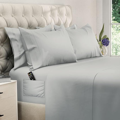 DREAMCARE Queen Sheet Set – 6 pcs Cooling Bed Sheets – up to 15” Deep Sheets Queen Size Bed Set – 2500 Supreme Collection – Extra Soft 100% Brushed Microfiber Hotel Luxury with Side Pocket – L Gray