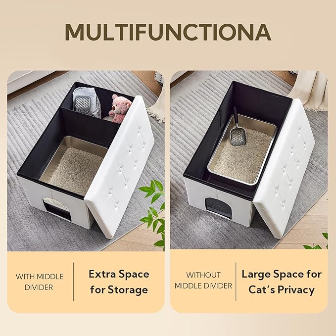 MEEXPAWS Cat Litter Box Enclosure Furniture Hidden, Cat Washroom Bench Storage Cabinet | Extra Large 35.4'' x 19.7'' x 19.7''| Dog Proof | Waterproof Inside/Easy Clean | Easy Assembly | Odor Control-Mewly Pet