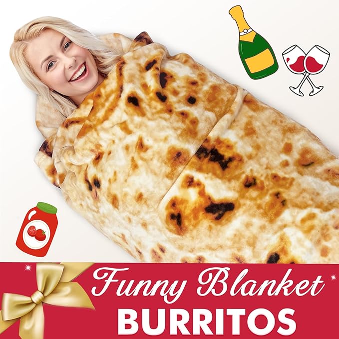 Jorbest Burritos Tortilla Throw Blanket Birthday Gifts for Adult and Kids, Realistic Tortilla Food Blanket Funny Gifts for Women Men Teen Mom Dad, 285 GSM Soft Flannel Taco Blanket (Tan, 71 inches)