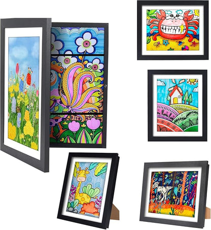[3-Pack]Kids Artwork Frames Changeable - Kids Art Frame,Kids Art Frames Front Opening Holds 150,Children Art Projects Kids Art Frames,10x12.5 Picture Frame for Display Kid Art Work,With Storage(Black)