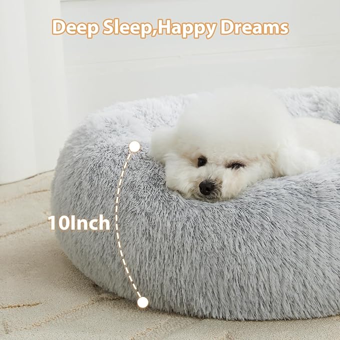 WNPETHOME Calming Dog Bed Cat Bed Donut, Faux Fur Pet Bed Self-Warming Donut Cuddler, Comfortable Round Plush Dog Beds-Mewly Pet
