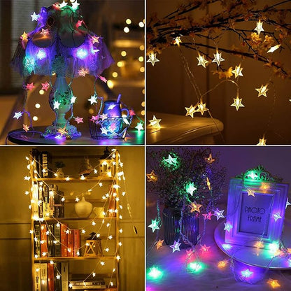 LAMPDREAM Abkshine 25Ft 50LEDs Battery Powered Star Fairy Lights, 8 Modes Warm White Color Changing LED Star String Lights for Wedding, Christmas, Birthday, Halloween, Mother Day