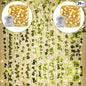 KASZOO 24Pack / Each 82 inch, Artificial Ivy Garland Fake Plants with 160 LED String Light, Green for Wedding Party Garden Outdoor Greenery Wall Decoration