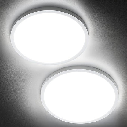 SunRider 2-Pack LED Flush Mount Ceiling Light Fixture, 6000K Cool White, 2400LM, 12 Inch 24W 240W Equiv. Round Flat Ceiling Lights, Non-Dimmable