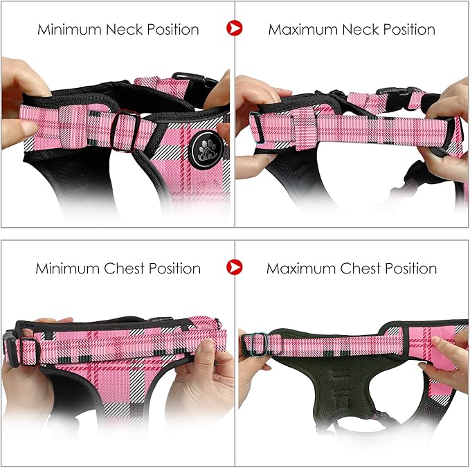 NESTROAD No Pull Dog Harness with Leash, Reflective No Choke Pet Vest Harness,Adjustable Soft Padded Dog Harness with Easy Control Handle for Large Dogs(Checkered Pink,X-Large)-Mewly Pet