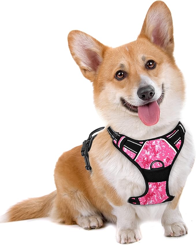 BARKBAY No Pull Dog Harness Large Step in Reflective Dog Harness with Front Clip and Easy Control Handle for Walking Training Running(Pink camo,M)-Mewly Pet