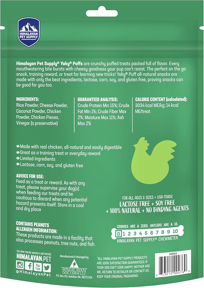 Himalayan Dog Chew Yak Cheese Treats, 100% Natural, Long Lasting, Gluten Free, Healthy & Safe, Lactose & Grain Free, Protein Rich, Chicken Flavor Flavor Crispy Puffed Treat, For All Breeds, 9.9 oz-Mewly Pet