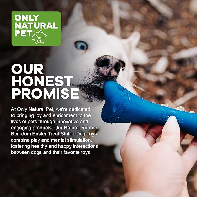 Only Natural Pet Rubber Boredom Buster Treat Stuffer Dog Toys - Interactive Stuffable Feeder Dispenser Fillable Durable Play Puppy Medium Large XS Chew Pup Hide Holder Easy Refill -BobbleBone/DarkBlue-Mewly Pet