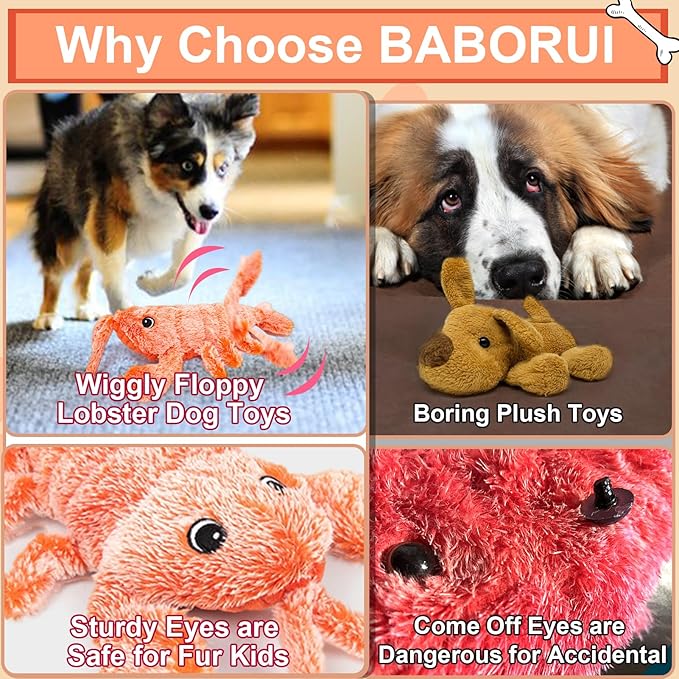 BABORUI Dog Toys, Interactive Dog Toys to Keep Them Busy, Wiggly Lobster Dog Toy for Boredom, Rechargeable Moving Dog Chew Toys for Small/Medium/Large Dogs/Puppy Toys-Mewly Pet