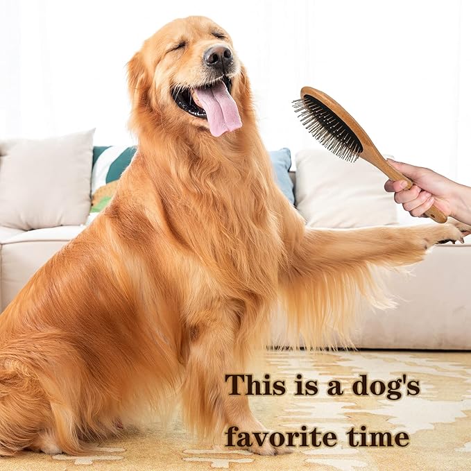 ClumsyPets Dog & Cat Ball Pin Slicker Grooming Brush with Bamboo Handle for Pets Massage Bath and Removes Mats Loose Fur Hairs-Mewly Pet