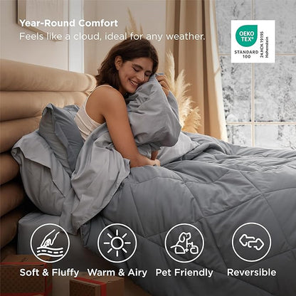 Bedsure King Size Comforter Set - 7 Pieces Reversible Grey Bedding, King Size Bed Set for All Seasons, Bed in a Bag with Down Alternative Comforter, Sheets, Pillowcases & Shams