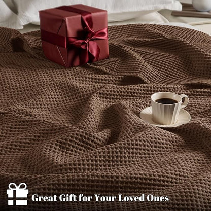 PHF 100% Cotton Waffle Weave Blanket King Size for Bed,Snag Proof Lightweight Breathable Moisture-wicking Throw for Couch,Great for Layering in Cold Weather,Machine Washable,Home Decor Gift-Cappuccino