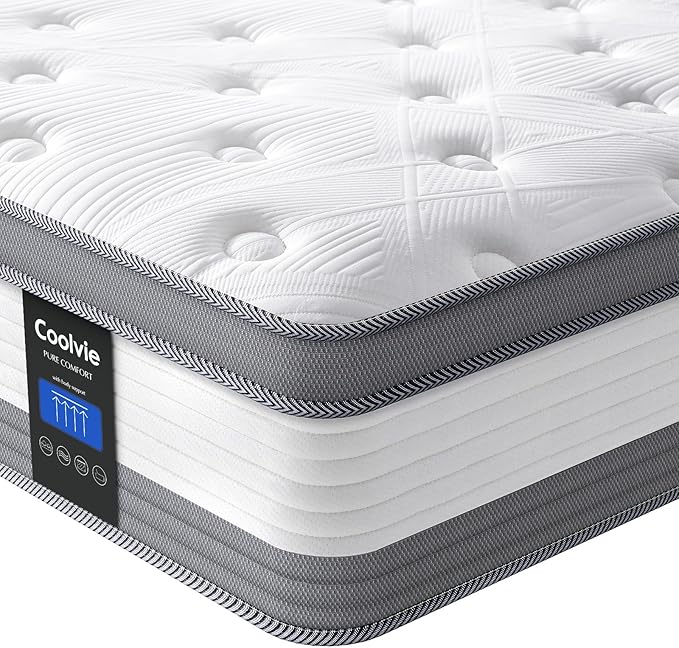 Coolvie King Mattress 12 Inch Hybrid Mattresses King Size Bed Mattress in A Box Mattresses Individual Pocket Springs with Memory Foam Layer Provide Motion Isolation & Cool Sleep